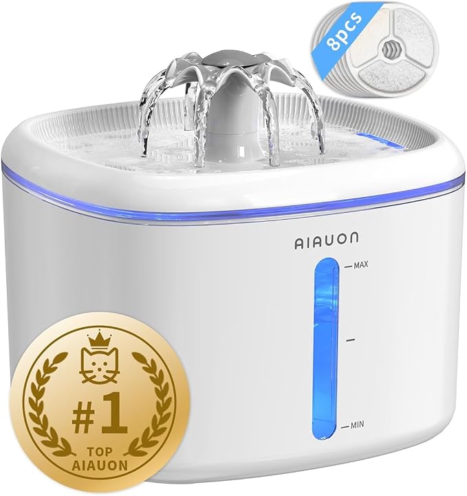 Cat Water Fountain,84oz/2.5L Pet Cat Fountain - Ultra Quiet Upgraded Automatic Pet Water Dispenser with 8 Replaceable Filters, Indoor Cat & Dog Drinki