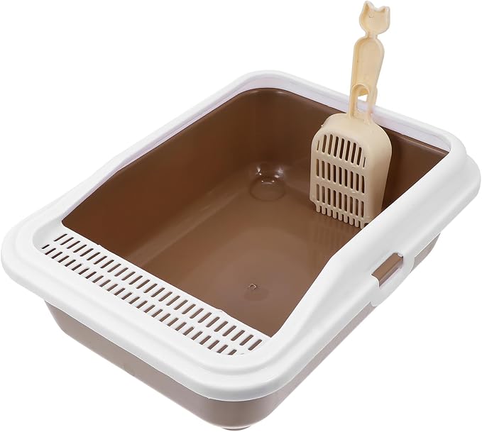 Milisten Cat Litter Box with Scoop Splash-Proof Kitten Litter Pan Medium Square Plastic Cat Toilet and Pet Housebreaking