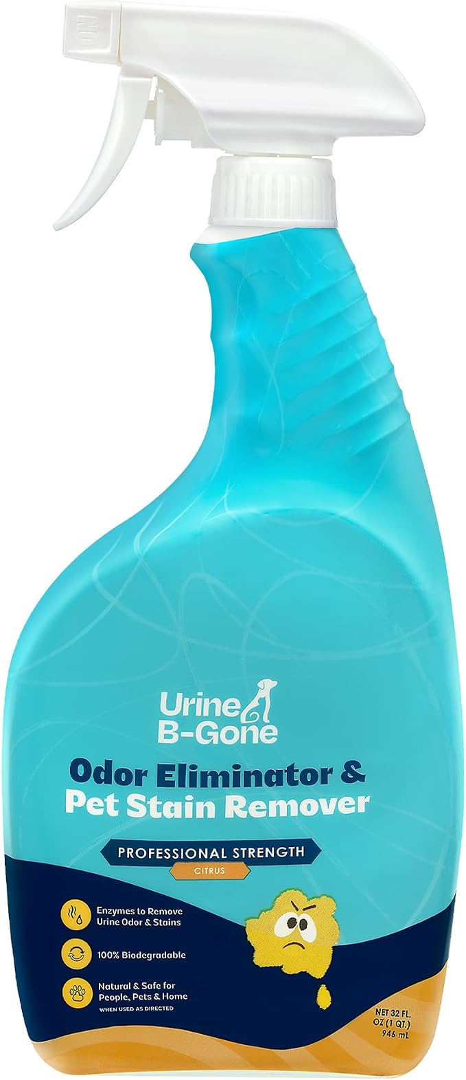 Urine B-Gone Enzyme Cleaner for Human, Cat & Dog Urine, Citrus, 32 oz | Enzyme cleaner for human, cat and dog urine on laundry, carpets and more; citrus scent, 32 fl oz.