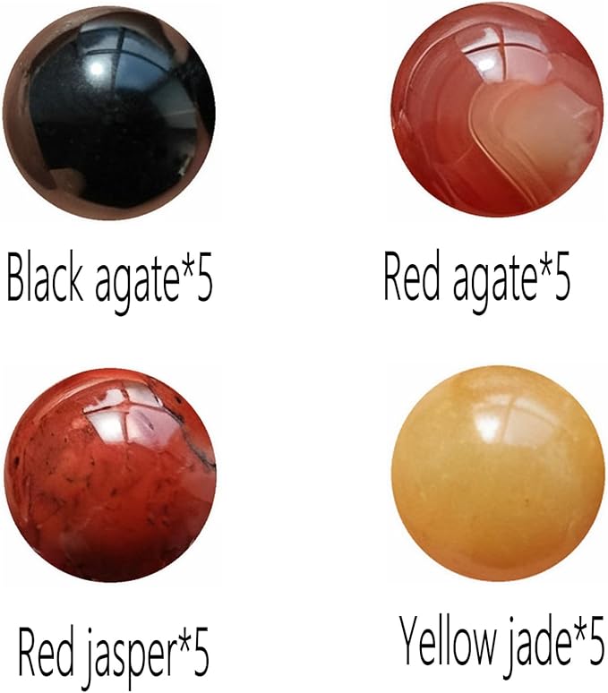 20Pcs 16mm Gemstone Spheres Natural Stone Balls Polished Assorted Small Marbles -Black Agate*5,Red Agate*5,Red Jasper*5,Yellow Jade*5