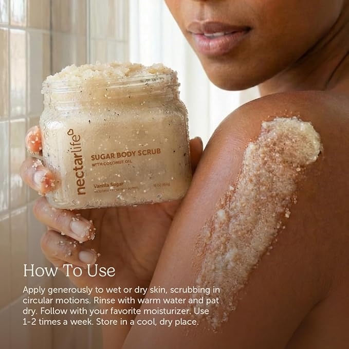 Nectar Life Exfoliating Sugar Scrub, Moisturizing Body Scrub with Coconut Oil & Shea Butter, Pre Shave Exfoliator (16 Ounce, Fruit Smoothie)