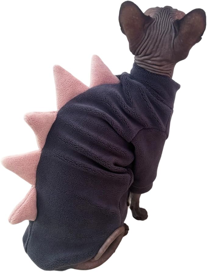 Grey Dinosaur Sphynx Cat Clothes Sweater Hairless Cat Apparel | Soft, Elastic, Warm Polar Fleece,Winter Warm Outfit, Cute Dinosaur