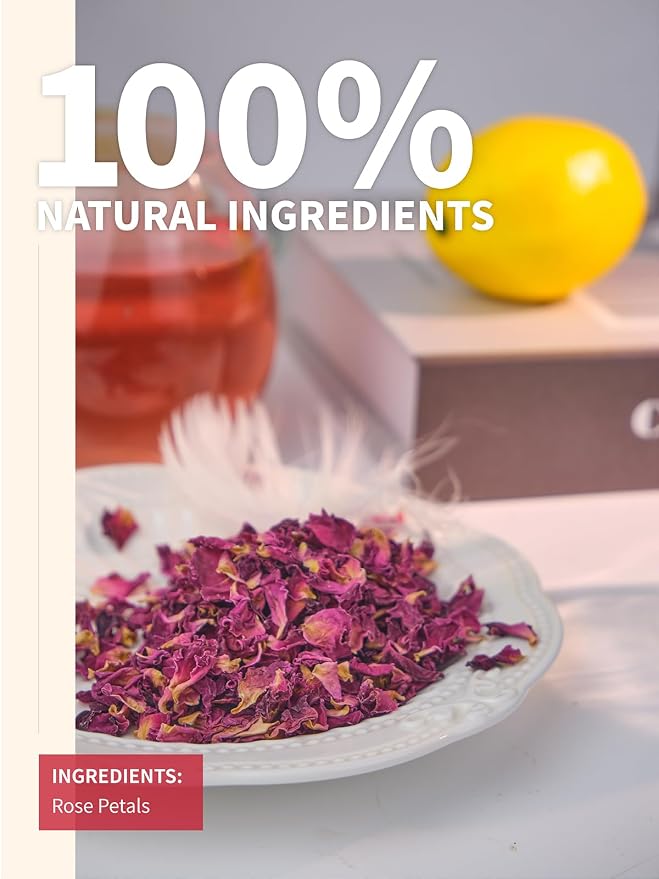 TeeLux Rose Petals Tea, Premium Food Grade Dried Rose Flowers for Drinks, Baking, DIY Beauty, Crafts, All Natural, Caffeine Free, 2.82oz