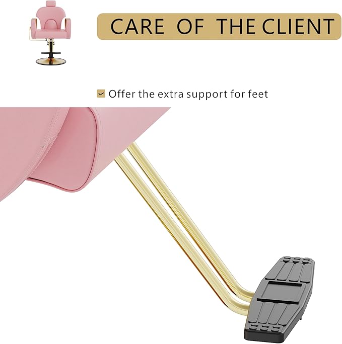 Barber Salon Chair, Reclining Hair Salon Chair, 360 Degrees Swivel Styling Chair, Height Adjustable Hydraulic Shampoo Chairs, Spa Equipment (Pink)