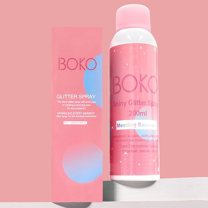 Boko Body Glitter Spray, 200ML Holographic Silver Glitter Spray for Body Hair Clothes, Long-Lasting Body Shimmer Glitter Hairspray for Festival Party Concert Shiny Pride Makeup Rave Accessories
