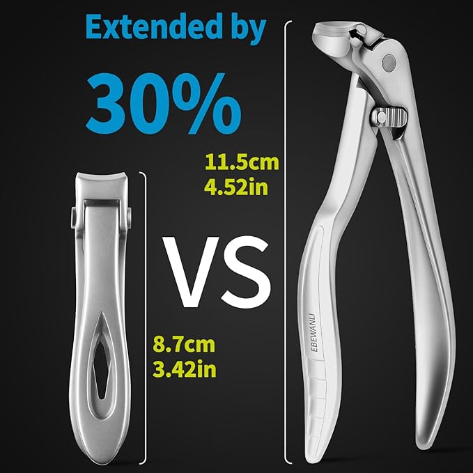 Thick Toenail Clippers, Long Handle Angled Stainless Steel Heavy Duty Toenail Clippers for Thick Toenails, Curved Blade Extended Toe Nail Clippers for Thick Nails for Seniors, Men, Women