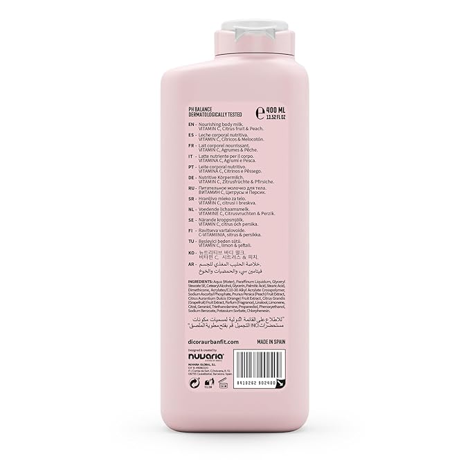 Dicora Urban Fit Nourishing Body Milk - Moisturizing Body Cream with Vitamin C - Natural Lotion For Extremely Dry Skin - Citrus and Peach - 13.5 oz