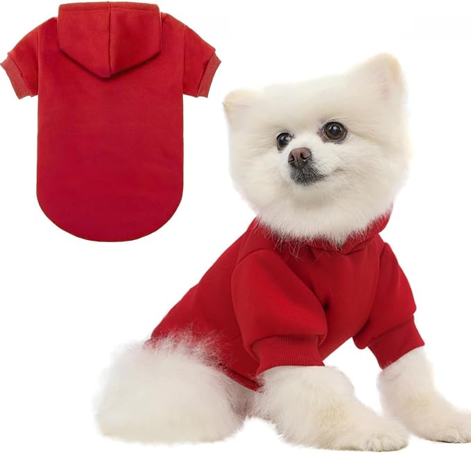 BINGPET Dog Hoodie for Small Dogs, Soft Pullover Pet Sweater | Warm Dog Sweatshirt Clothes, Winter Hooded Outfit for Girl Boy Dogs Puppy, Chihuahua Cold Weather Coats Wear, Red S