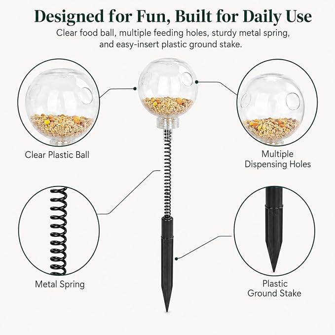 2 Pack Chicken Peck Toys, Chicken Slow Feeder Ball & Poultry Enrichment Toys, Interactive Treat Dispenser with Metal Spring & Plastic Ground Stake for Hens, Ducks, Backyard Coop Feeding