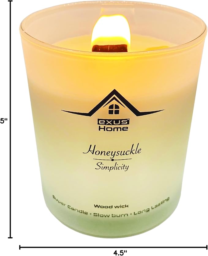 Exus Hand Crafted, Soy Wax, Wood Wick, Aromatic Candle. Non-Toxic (Honeysuckle/Simplicity)