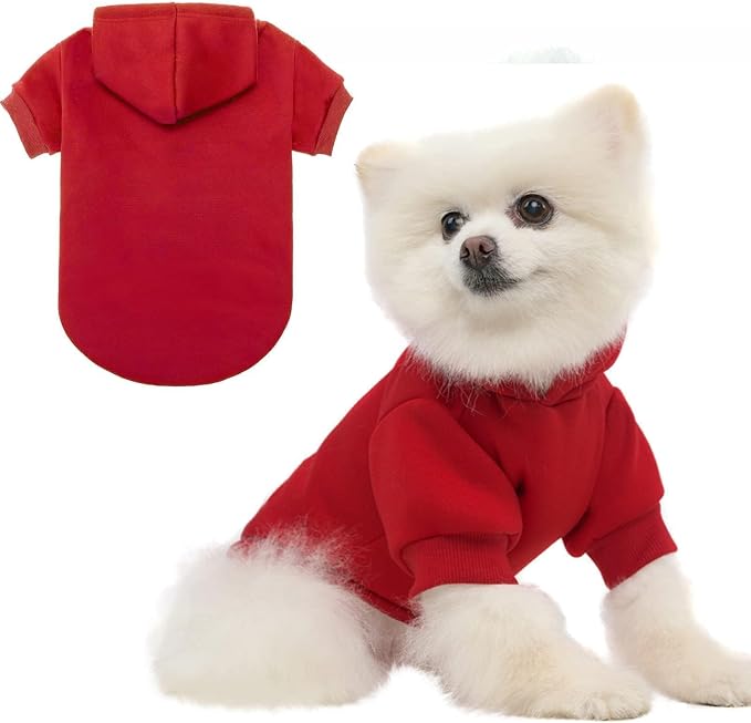 BINGPET Dog Hoodie for Small Medium Dogs, Soft Pullover Pet Sweater | Warm Dog Sweatshirt Clothes, Winter Hooded Outfit for Girl Boy Dogs Puppy, French Pitbull Cold Weather Coats Wear, Red SM