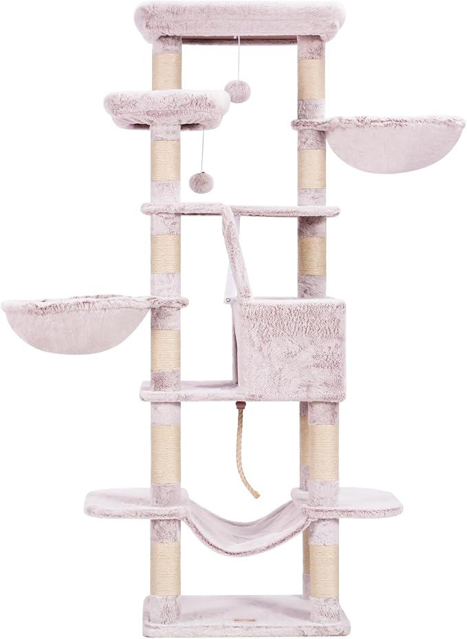 Heybly Cat Tree, 68 inch Multi-Level Cat Tower for Indoor Cats HCT025MU | Cat Condo with 2 Widened Plush Perches, 2 Cozy Baskets, Scratching Board and Big Caves, Rosy Brown