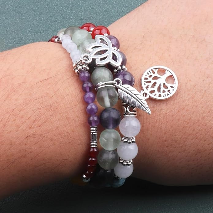 UEUC Tree of Life Yoga Healing Stone Bracelets,Multilayer Lotus Chakra Stone Reiki Bracelet Sets,Anxiety Crystal Natural Stone,for Women Stress Relief