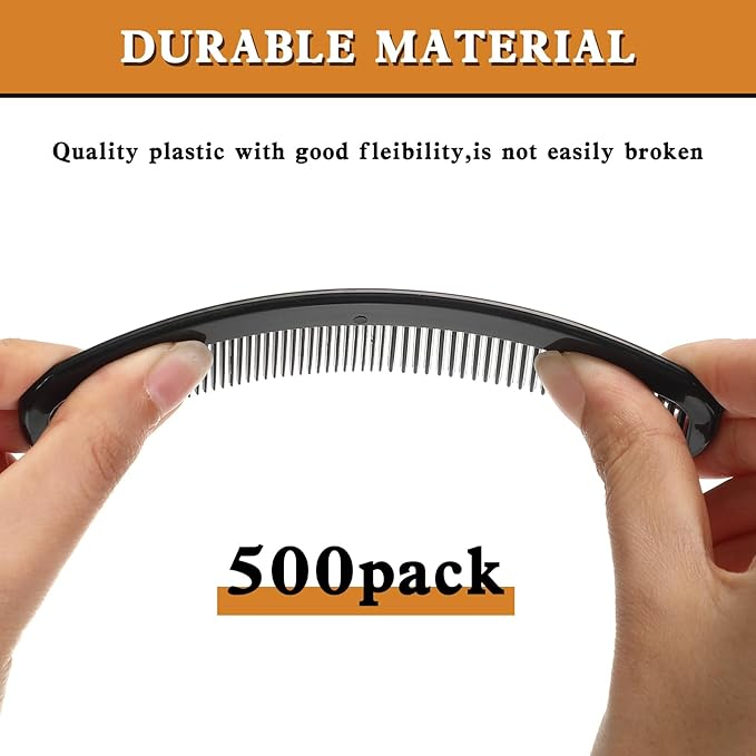Yaomiao 500 Pieces Pocket Comb Bulk 5 Inch Plastic Hair and Travel Fine Tooth Combs for Women Men Beard Styling Dressing(Black)