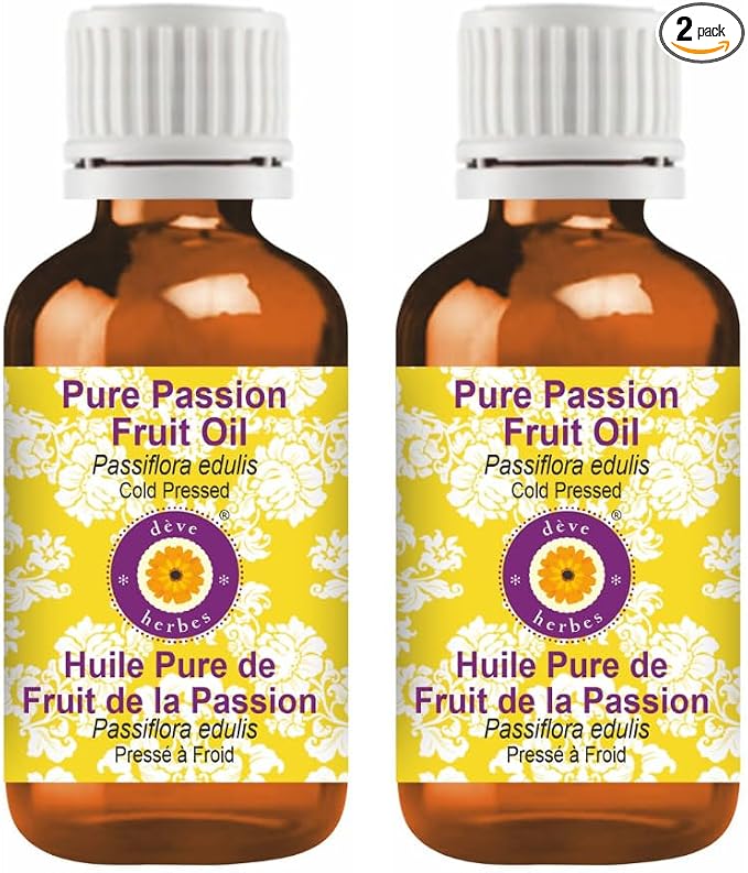 Deve Herbes Pure Passion Fruit Oil (Passiflora edulis) Cold Pressed (Pack of Two) 100ml X 2 (6.76 oz)