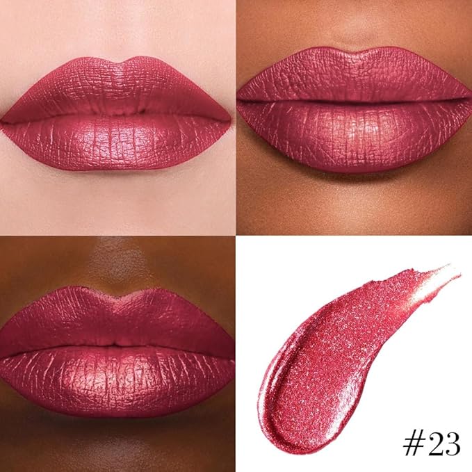 evpct Burgundy Metallic Shimmer Lip Liner and Lipstick Combo Lip Gloss Stain Set Makeup for Women Long Lasting Waterproof 24, Burgundy Metallic Shimmer Frosted Iridescent Glossy Liquid Lipstick 23