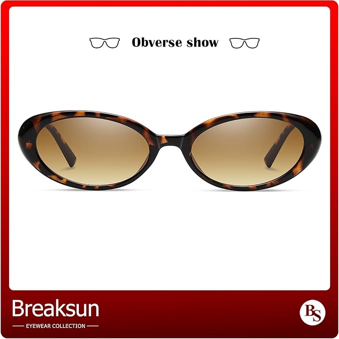Breaksun Retro Oval Sunglasses for Women Men Fashion Small Oval Sunglasses 90s Vintage Shades