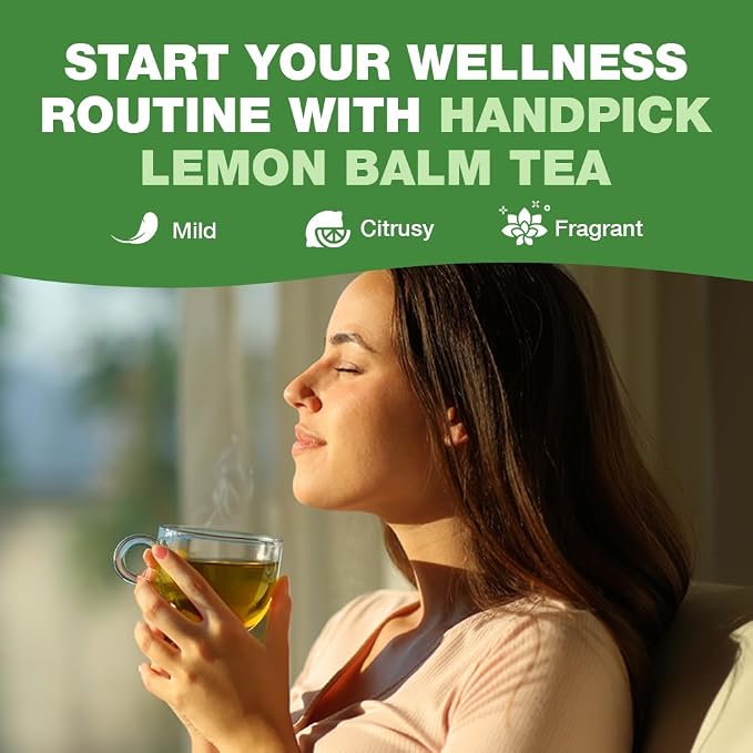 HANDPICK Lemon Balm Tea Bags – 100 Count | 100% Pure & Naturally Dried | Caffeine-Free Herbal Tea with Citrus Flavor & Aroma | Premium Lemon Balm Leaf