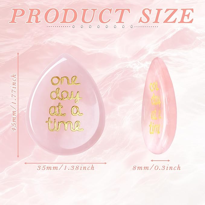One Day at A Time Rose Quartz Thumb Worry Stone for Anxiety Crystals Hand Thumb Stones Pocket Thinking of You Gifts for women Inspirational Worry Stones for Stress Relief Sobriety Gifts for Her
