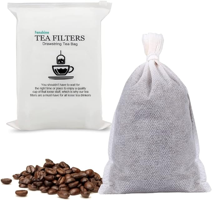100Pcs Large Tea Bag - Disposable Empty Tea Filter Bags No Mess Mesh Bags with Drawstring for Concentrate/Iced Coffee, Herb, Loose Leaf Tea