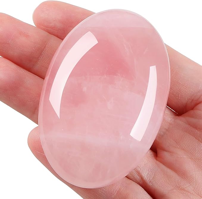 LAIDANLA Rose Quartz 2.4" Large Palm Stone Healing Crystals Natural Gemstones Calming Effects Energy Balancing Reiki Polished Worry Stone Cleansing Protection Anxiety Stress Relief Therapy 1PC