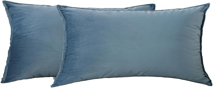 Velvet Stone Blue Throw Pillow Covers 12”x20”Pack of 2 Soft Decorative | Square Cushion Covers for Couch Sofa Bed Livingroom Car Home Decor,30x50Cm