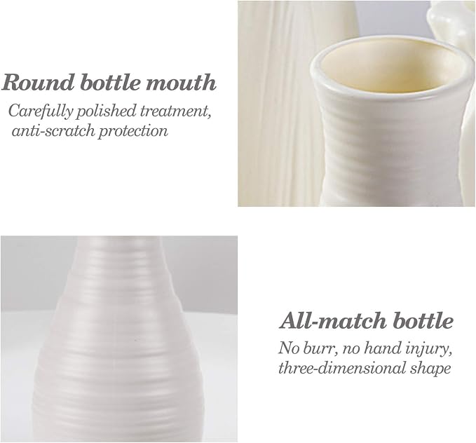Unbreakable Vase for Flowers, Ceramic Look Plastic Vase for Home Decor, Living Room, Table (Seashell White)