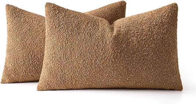 MIULEE 12x20 Decorative Lumbar Boucle Couch Pillow Covers Tobacco | Set of 2 Textured Neutral Fall Autumn Throw Pillow Covers, Accent Solid Pillowcases, Sofa Living Room Home Decor