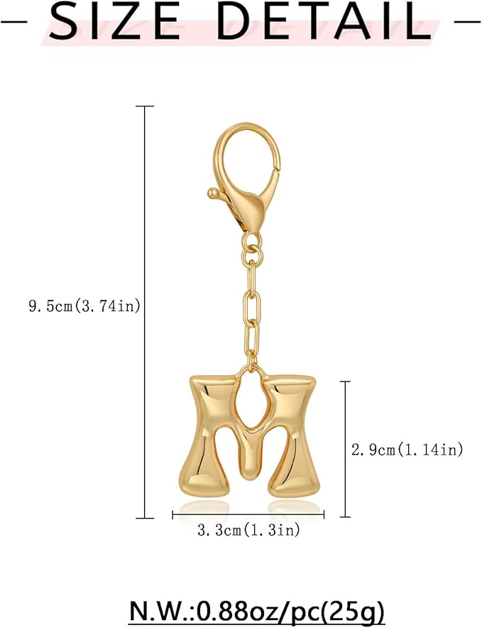 WOWORAMA Initial Letter Keychain for Women Chunky Gold Bubble Letter Bag Charm Purse Charm Personalized Keyrings Accessories