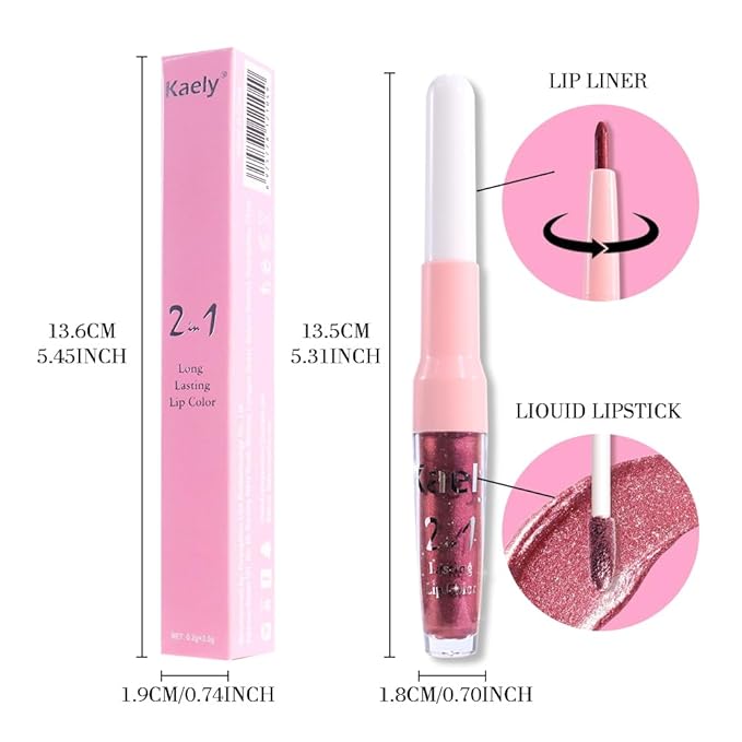 Kaely 2-in-1 Light Plum Red Metallic Lipstick and Lip Liner Makeup, Shimmer Liquid Metallic Lipsticks for Women, Glitter Lip Gloss Stain Long Lasting Waterproof Smudge Proof 24 Hour, Cruelty-Free 28