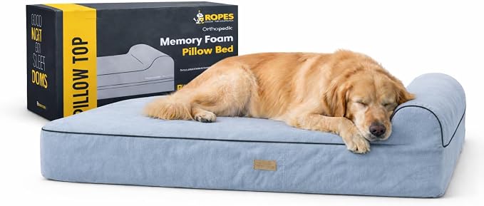 Orthopedic Memory Foam Dog Bed 7" Inch Thick Extra Large Dog Bed With Pillow Grey 50"x34"x10" Includes Waterproof Liner & Durable Removable Cover With Smart Design