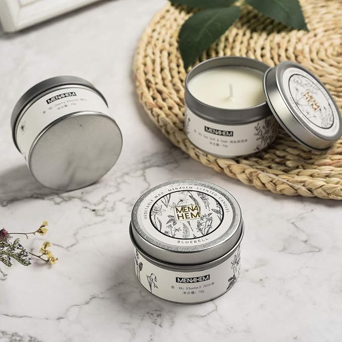 Natural Scented Candle,Rose& Green Perfume Aroma Candle Gift,Handmade Soy Wax Fragrance Candle,Perfect for Meditation Stress Relief Mood Boosting Aromatherapy,Portable Travel Tin Jar 15 Hours (Silver)