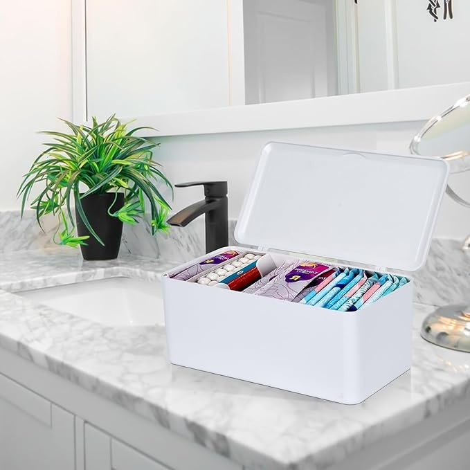 pad and tampon organizer for bathroom,Sanitary Napkin Holder, Pad and Tampon Organizer for Period, Sanitary Napkin Storage Container, White