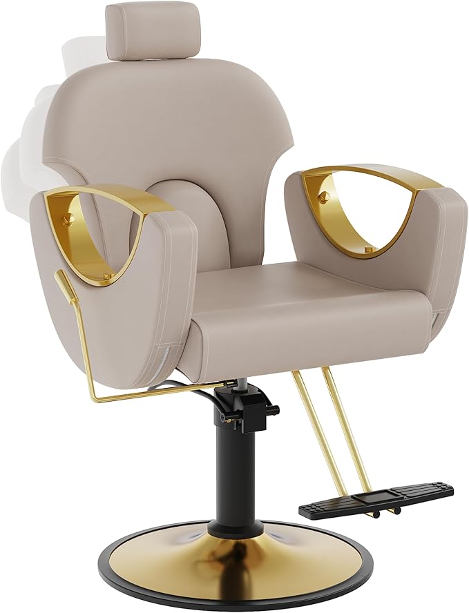 Barber Chair, Reclining Hair Salon Chair, 360 Degrees Swivel Styling Chair, Height Adjustable Hydraulic Shampoo Chairs, Spa Equipment (Gray)
