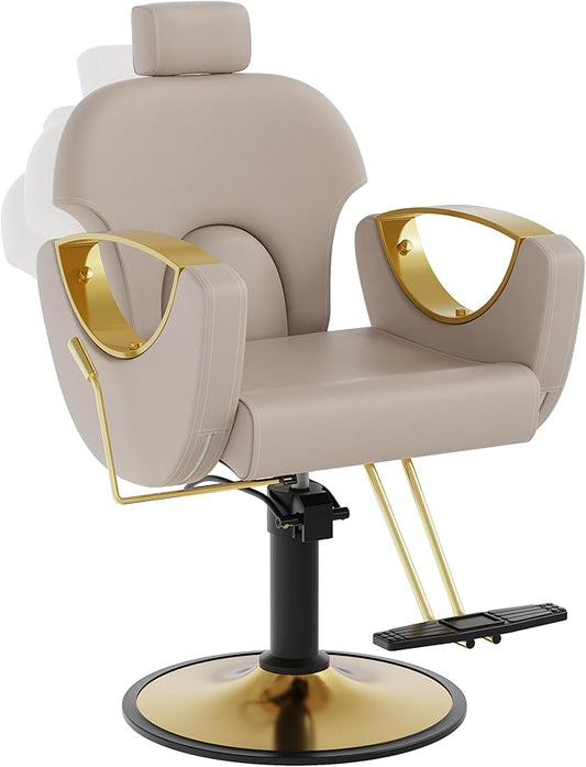 Barber Chair, Reclining Hair Salon Chair, 360 Degrees Swivel Styling Chair, Height Adjustable Hydraulic Shampoo Chairs, Spa Equipment (Gray)