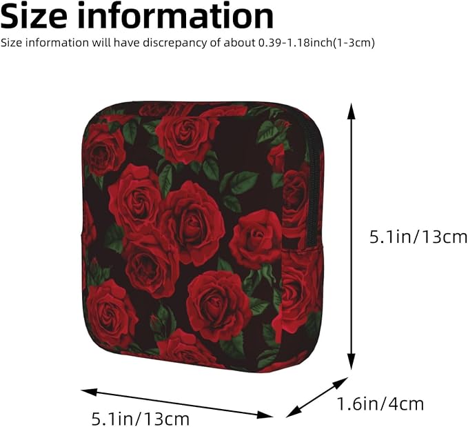 Red Rose Flower Floral Love Valentine Happy Valentines Day Period Bag For Women,Portable Sanitary Napkin Period Pad Pouch For Purse, Small Make Up Bags