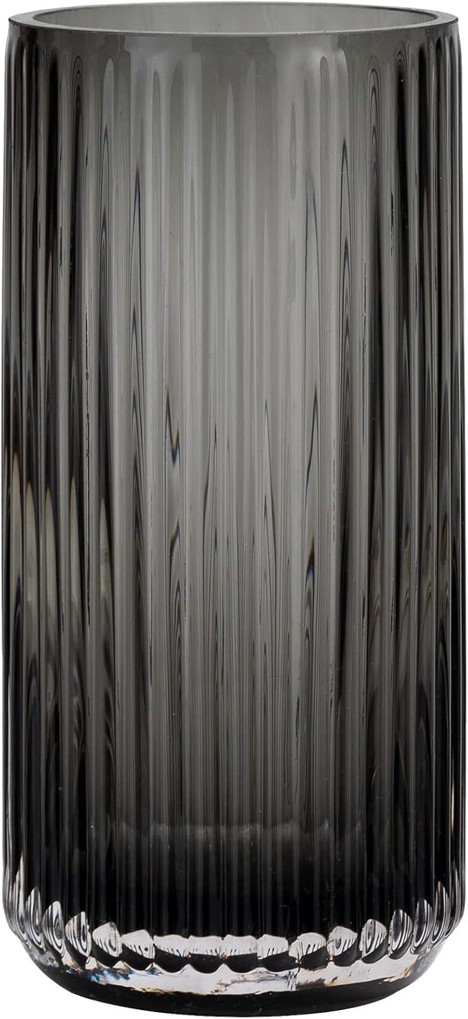 Flower Vase 10 inch Grey Thickened Hand Blow Glass Vase Round Vintage Striped Bottles for Bookshelf,Dinner Table,Indoor Office Desktop,Meeting Room,Bathroom,Countertop,Home