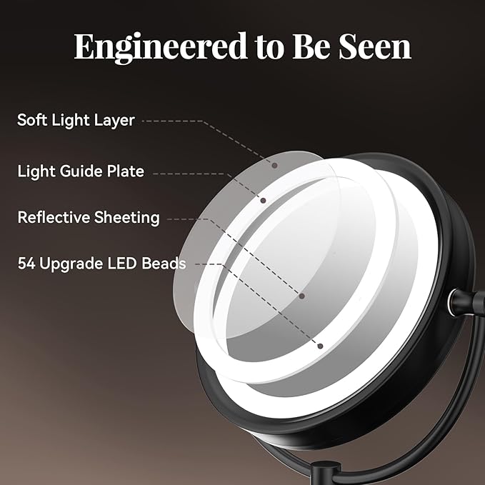 GURUN 8.5 Inch Rechargeable Tabletop LED Lighted Makeup Mirror with 10x Magnification 4500mAh Battery Double Sided Vanity Mirror Oil-Rubbed Bronze M2208DO(8.5in,10x)