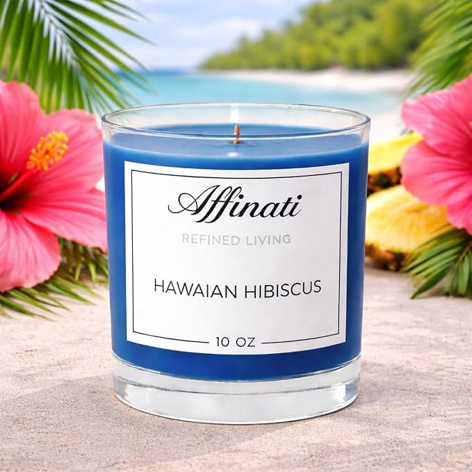 Hawaiian Hibiscus Affinati 10 oz Scented Candle for Home – Long Lasting Fruity Soy Blend Candle with Wooden Wick, Strong Scent Throw Glass Jar Candles, Premium Clean Burning Aromatherapy Gifts