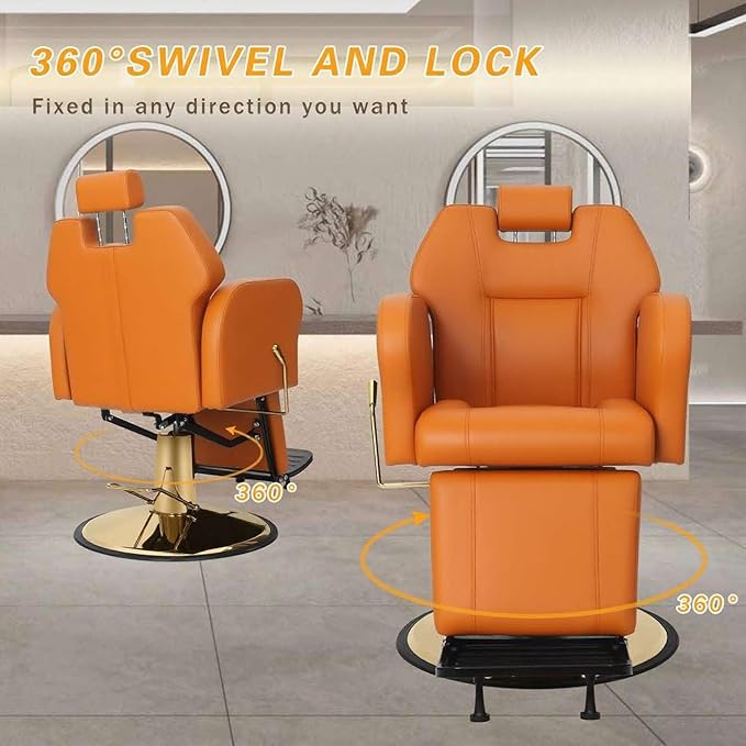 Barber Chair Hydraulic Reclining Salon Chairs Styling Chair Hair Chair 360 Degrees Rolling Swivel Barber Chairs for Barbershop Hair Salon (Orange1)