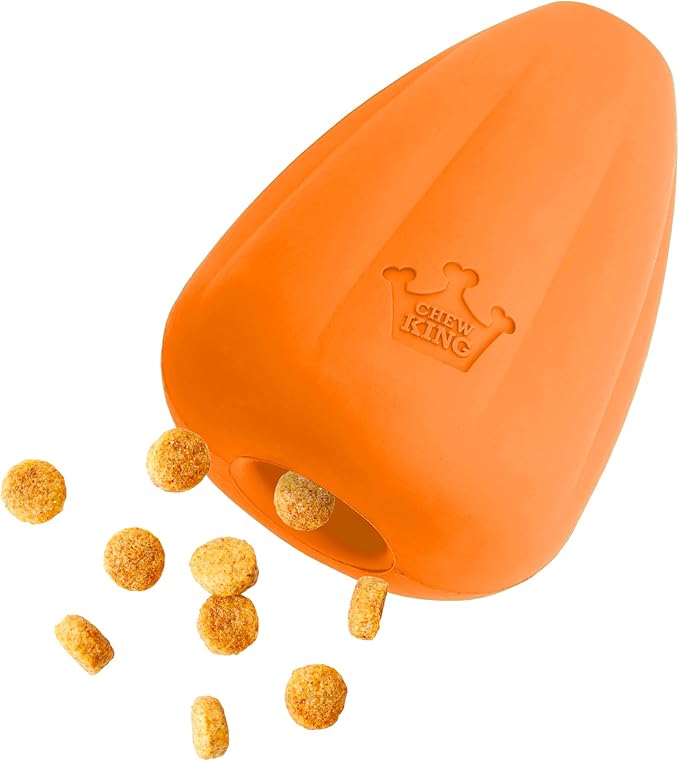 Chew King by Mammoth Premium Treat Dispensing Dog Toy, Durable Natural Rubber Chew Toy with Bacon Flavor, Safety Air Vent, Interactive Enrichment Toy for Aggressive Chewers, XXL - Orange