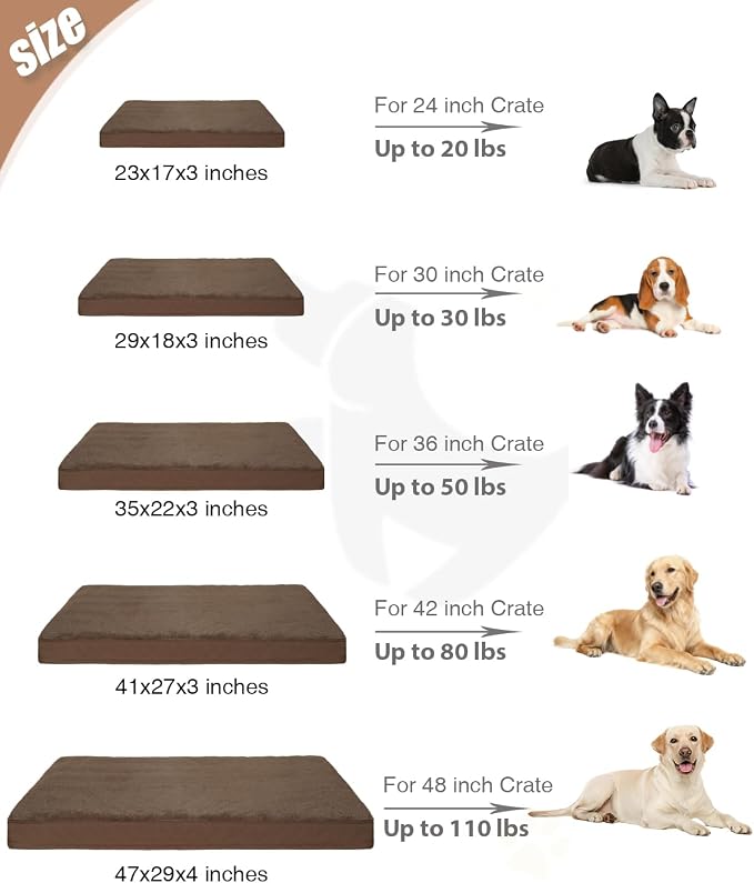 KSIIA Orthopedic Dog Bed for Small Dogs with Waterproof Lining, Brown,23x17 | Deluxe Soft Plush Dog Crate Bed, Washable Pet Mat with Removable Cover & Egg Crate Foam for Small Dogs Sleeping & Relaxing