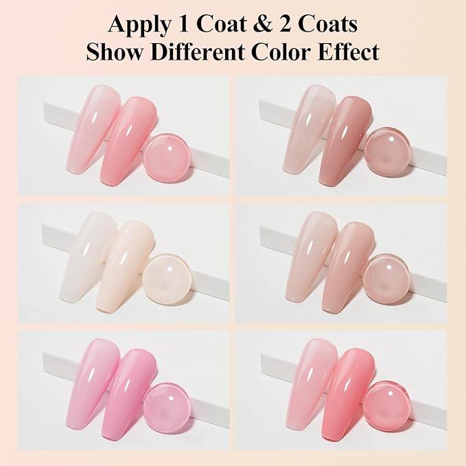 Nude Nail Polish Set: Quick Dry Pink Nail Lacquer Non Gel Regular Sheer Colors White Light Pink Natural Fingerpolish Fast Drying DIY Gift for Women, 6 Colors 8lm/0.27fl.oz