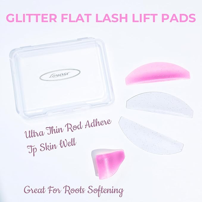 Flat Lash Lift Shields Glueless Ultra Thin Silicone Pads for Perming Lotion No.1, Lash Softening Shields for Easy Korean Eyelash Lift (Glitter White)