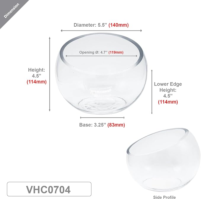 WGVI Slant Cut Bowl Glass Vase, Width 5.5", Height 4.5", Clear Terrarium, Candy Dish, Fruit Jar, Floral Container for Wedding Party Event, Home Office Decor, 1 Piece