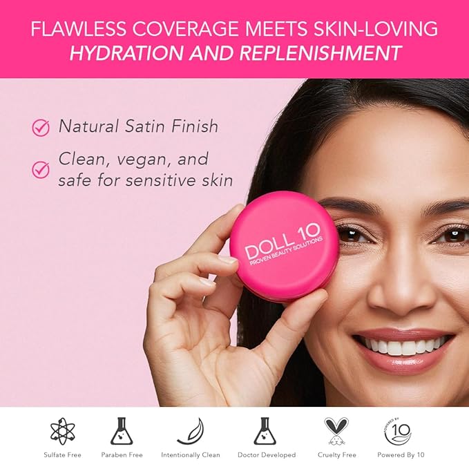 Doll 10 Peptide Bounce Balm Foundation™ – Hydrating, Age-Defying Foundation for Older Women, All Skin Types – Vegan, Clean, Natural, Medium Buildable Coverage, Blurs Fine Lines - [Medium]
