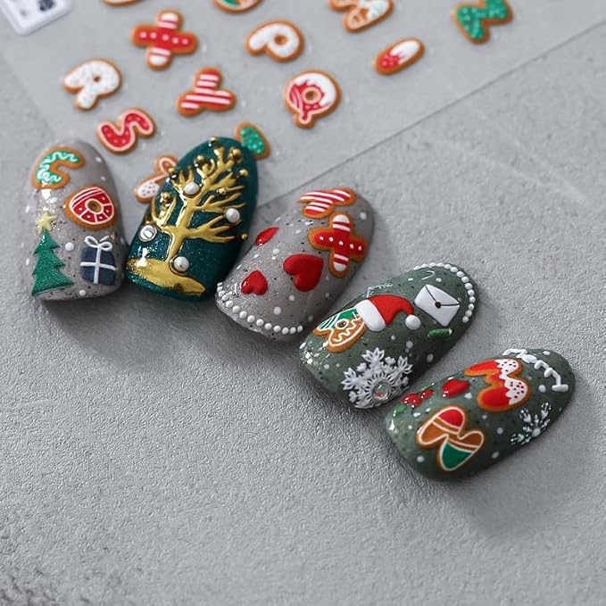 Christmas Nail Stickers for Nail Art, 5D Embossed Self-Adhesive Number Nail Decals, Nail Supplies Nail Art Design Accessories for Women and Girls Manicure DIY Decoration