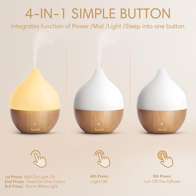 SALKING Aromatherapy Diffuser & Hotel Essential Oils Set, 100ml Diffuser Cool Mist Humidifier with 8 Colors Light and Luxury Hotel Fragrance Oil for Home