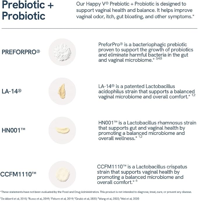Happy V Dr. Formulated Vaginal Probiotics for Women Odor & Itch Support, Urinary & Gut Health, pH Balance | Womens Daily Probiotic with Patented Prebiotics & Lactobacillus for Feminine Wellness
