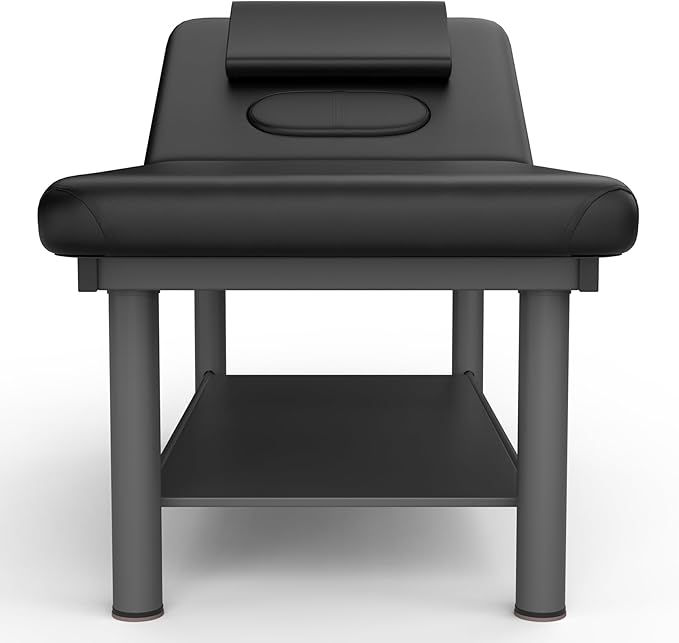 Heavy Duty Professional Stationary Massage Bed with Backrest - Wide Massage Table for Treatment, Physical Therapy, Spa & Facial Bed - Metal Frame, PU Leather (Segmented Structure)